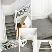 Stairs and Landing beautifully fitted using Fibre flooring Flatweave Classic Herringbone