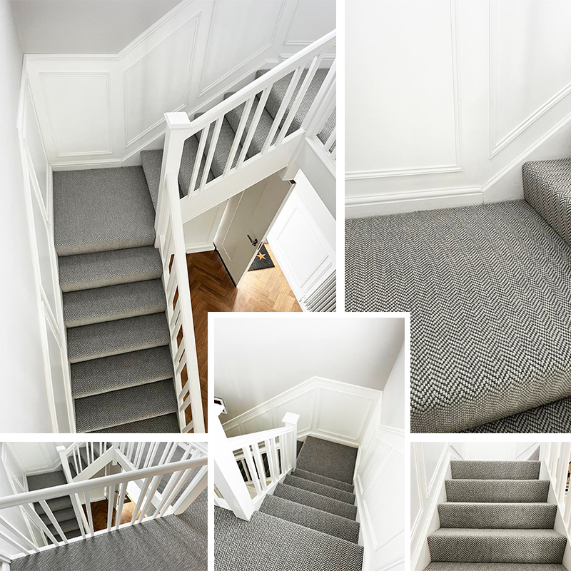 Stairs and Landing beautifully fitted using Fibre flooring Flatweave Classic Herringbone